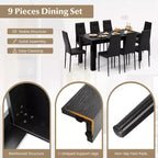Ensemble de table de cuisine rectangulaire moderne Costway avec 8 chaises de salle à manger en cuir PVC noir