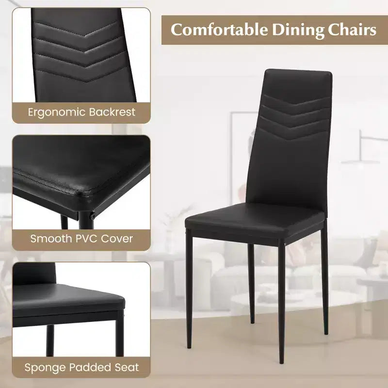 Ensemble de table de cuisine rectangulaire moderne Costway avec 8 chaises de salle à manger en cuir PVC noir