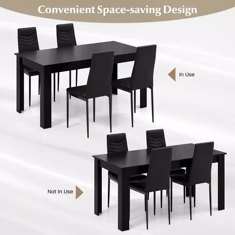 Ensemble de table de cuisine rectangulaire moderne Costway avec 8 chaises de salle à manger en cuir PVC noir