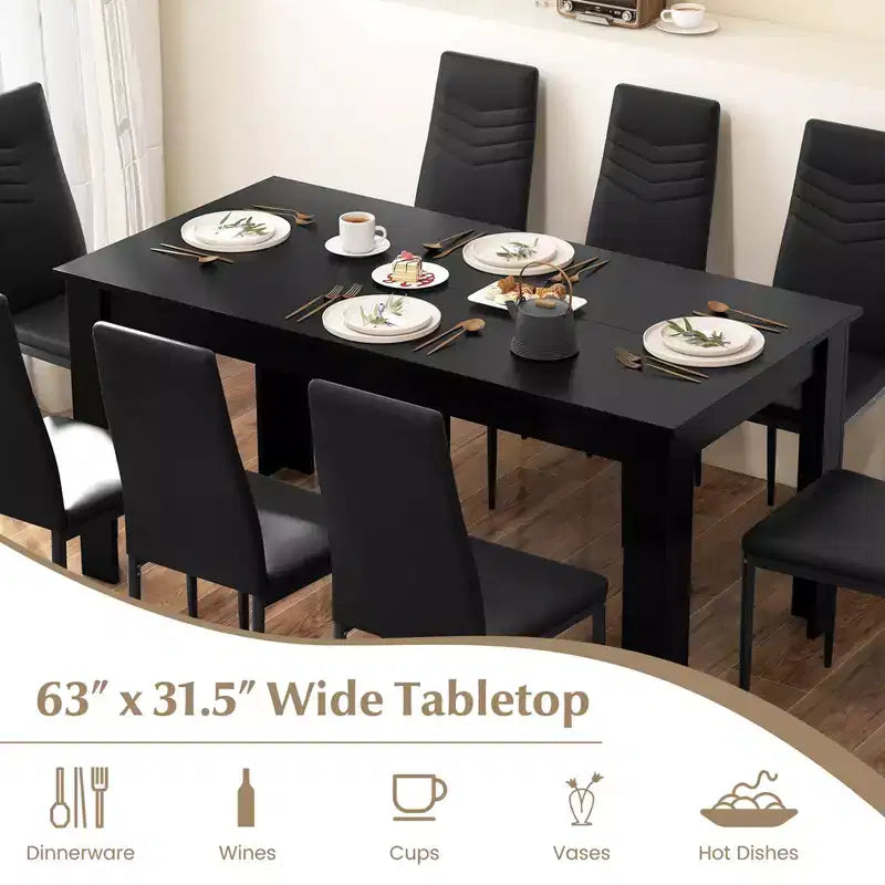 Ensemble de table de cuisine rectangulaire moderne Costway avec 8 chaises de salle à manger en cuir PVC noir