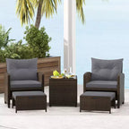 Costway Ensemble de Meubles de Patio en Rotin 5 Pièces avec 2 Ottomans et Table Basse en Verre Trempé Noir/Blanc Cassé/Bleu Marine/Rouge/Gris