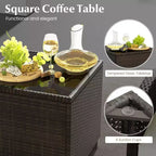 Costway Ensemble de Meubles de Patio en Rotin 5 Pièces avec 2 Ottomans et Table Basse en Verre Trempé Noir/Blanc Cassé/Bleu Marine/Rouge/Gris
