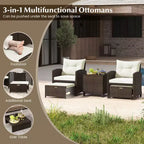 Costway Ensemble de Meubles de Patio en Rotin 5 Pièces avec 2 Ottomans et Table Basse en Verre Trempé Noir/Blanc Cassé/Bleu Marine/Rouge/Gris