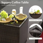 Costway Ensemble de Meubles de Patio en Rotin 5 Pièces avec 2 Ottomans et Table Basse en Verre Trempé Noir/Blanc Cassé/Bleu Marine/Rouge/Gris