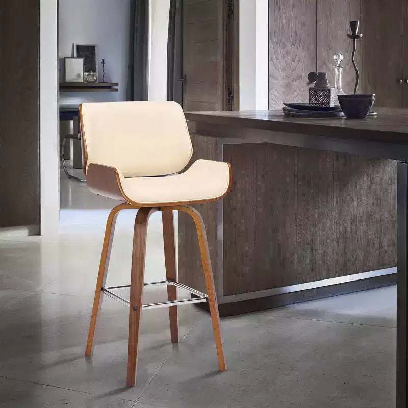 30" Swivel Faux Leather Wood Barstool