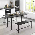 Costway Ensemble table à manger 3 pièces pour 4 à 6 personnes Table de cuisine de 160 cm avec 2 bancs Cadre en métal Noir/Noyer