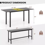 Costway Ensemble table à manger 3 pièces pour 4 à 6 personnes Table de cuisine de 160 cm avec 2 bancs Cadre en métal Noir/Noyer