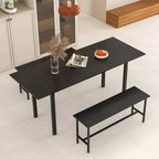 Costway Ensemble table à manger 3 pièces pour 4 à 6 personnes Table de cuisine de 160 cm avec 2 bancs Cadre en métal Noir/Noyer