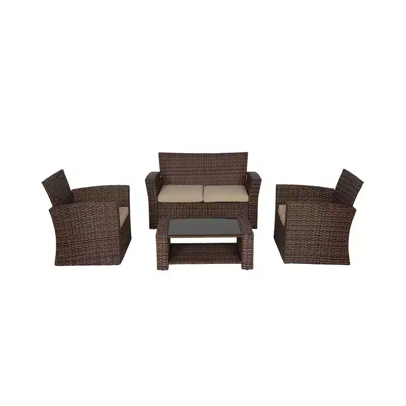 Ensemble de canapé de conversation en rotin tressé d'extérieur 4 pièces avec table basse WestinTrends
