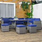 Ensemble de meubles de patio Outsunny 7 pièces, canapé d'angle extérieur en L avec 3 causeuses, 3 poufs, table à manger, coussins, rangement