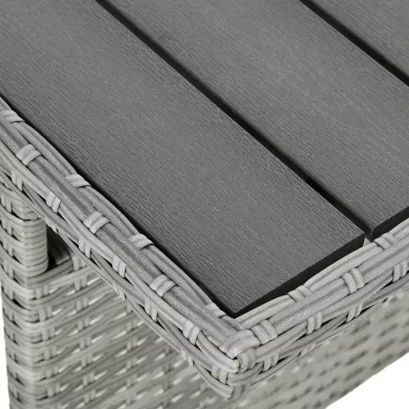 Ensemble de meubles de patio Outsunny 7 pièces, canapé d'angle extérieur en L avec 3 causeuses, 3 poufs, table à manger, coussins, rangement