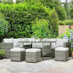 Ensemble de meubles de patio Outsunny 7 pièces, canapé d'angle extérieur en L avec 3 causeuses, 3 poufs, table à manger, coussins, rangement