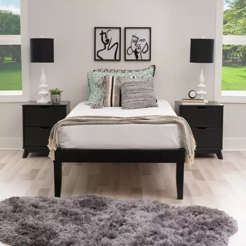 Lit plateforme jumeau et table de chevet Powell Pensy