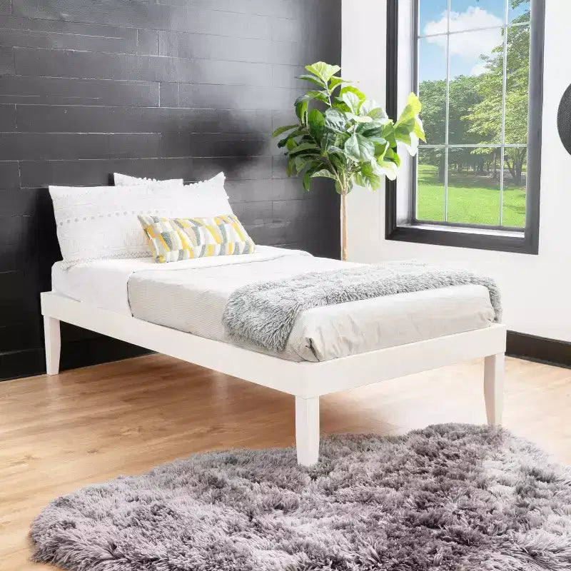 Lit plateforme jumeau et table de chevet Powell Pensy