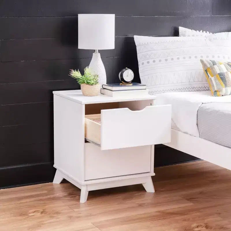 Lit plateforme jumeau et table de chevet Powell Pensy