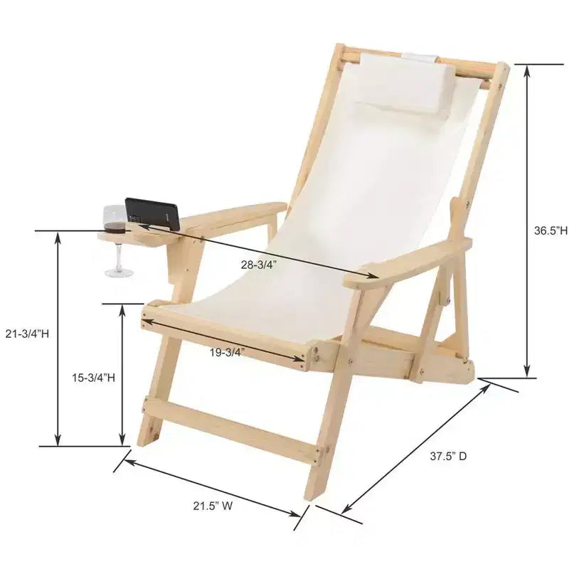 Chaise longue pliante en toile de la collection romantique Jiallo avec porte-gobelet, porte-bouteille et repose-pieds (lot de 4)