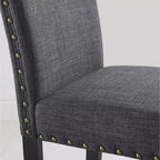 Table de bar ronde Biony 3 pièces 36 po au fini espresso avec 2 chaises de pub en tissu gris à têtes cloutées