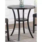 Table de bar ronde Biony 3 pièces 36 po au fini espresso avec 2 chaises de pub en tissu gris à têtes cloutées