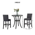 Table de bar ronde Biony 3 pièces 36 po au fini espresso avec 2 chaises de pub en tissu gris à têtes cloutées
