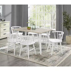 Alwynn White and Natural Wood 7-piece Dining Set, Dining Table with 6 Windsor Chairs