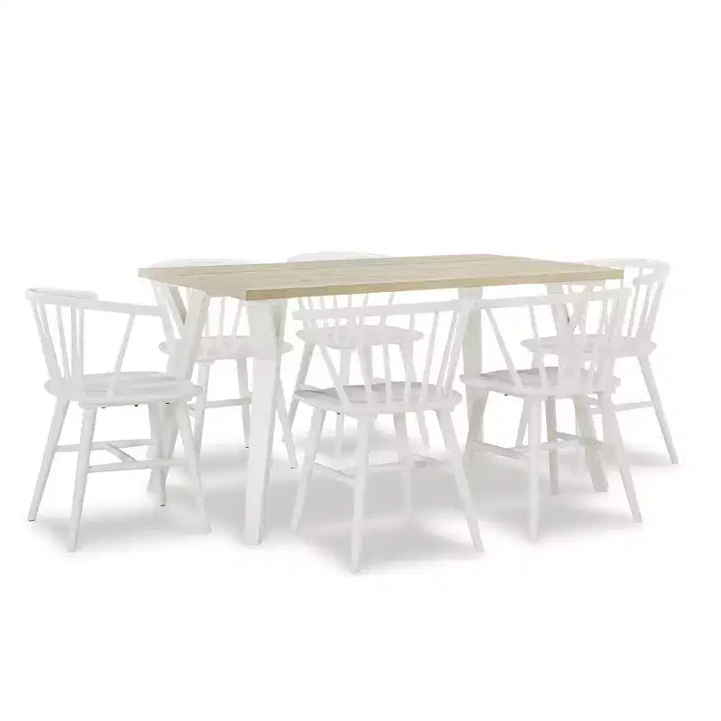 Ensemble de salle à manger Alwynn 7 pièces en bois blanc et naturel, table à manger avec 6 chaises Windsor