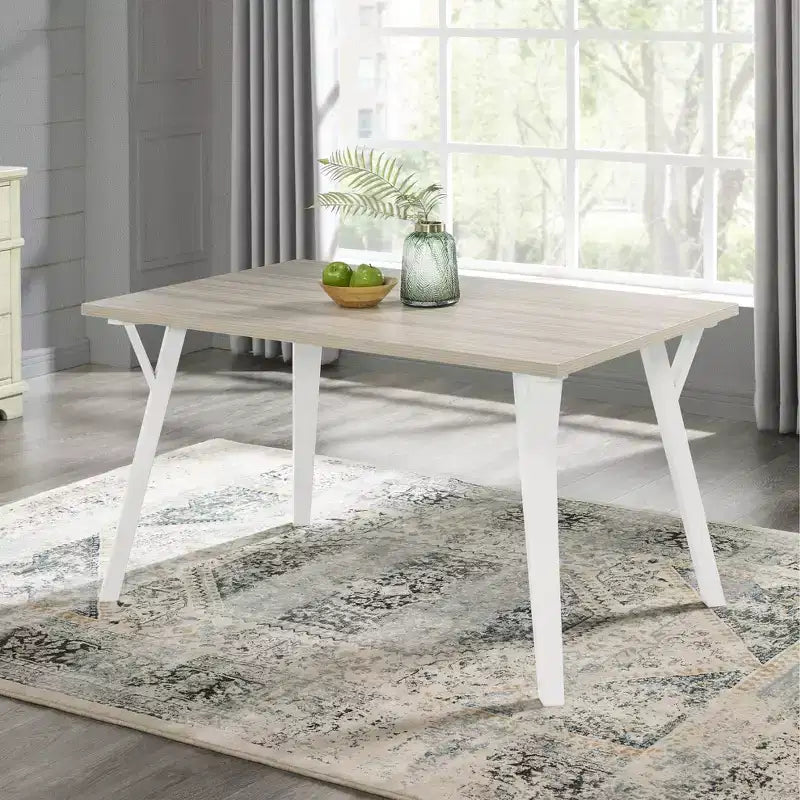 Ensemble de salle à manger Alwynn 7 pièces en bois blanc et naturel, table à manger avec 6 chaises Windsor