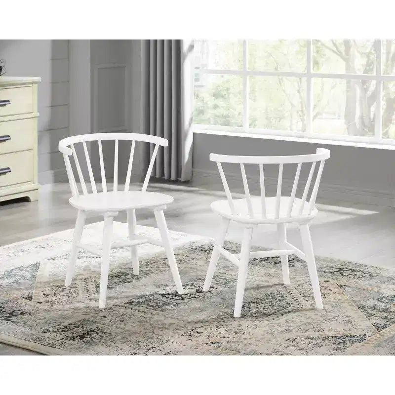 Ensemble de salle à manger Alwynn 7 pièces en bois blanc et naturel, table à manger avec 6 chaises Windsor