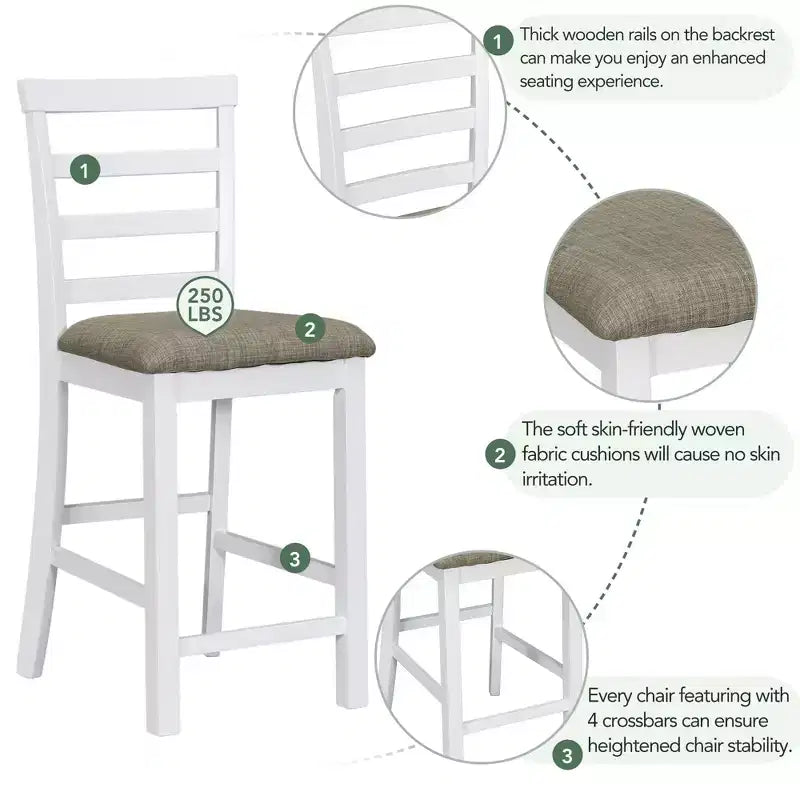 Ensemble de salle à manger Whisen 5 pièces multifonctionnel en bois d'hévéa à hauteur de comptoir avec 4 chaises rembourrées