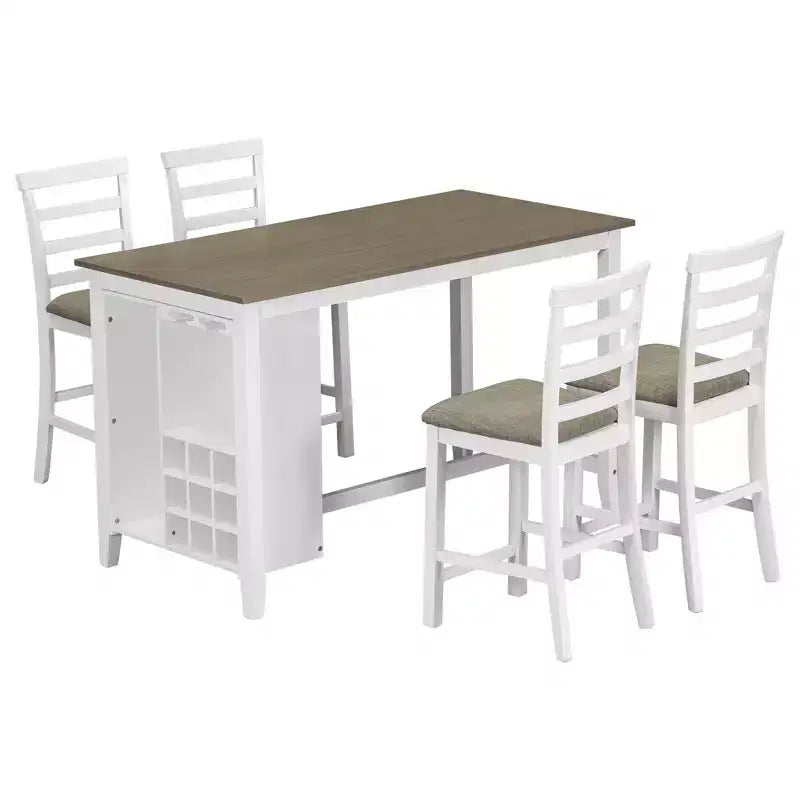 Ensemble de salle à manger Whisen 5 pièces multifonctionnel en bois d'hévéa à hauteur de comptoir avec 4 chaises rembourrées