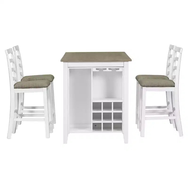 Ensemble de salle à manger Whisen 5 pièces multifonctionnel en bois d'hévéa à hauteur de comptoir avec 4 chaises rembourrées