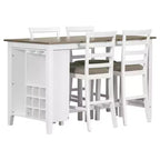 Ensemble de salle à manger Whisen 5 pièces multifonctionnel en bois d'hévéa à hauteur de comptoir avec 4 chaises rembourrées
