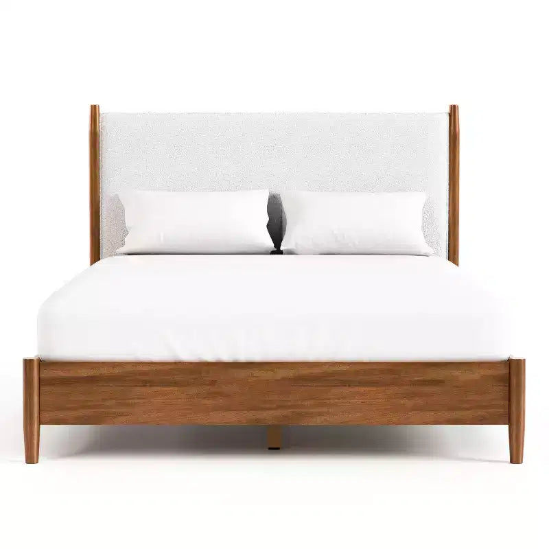 HOMES: Inside + Out Ensemble de chambre à coucher 3 pièces Riverstone Boucle Mid-Century Modern avec 2 tables de chevet Noyer